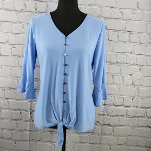 Women's Petite 3/4 Ruffle Sleeve Blouse